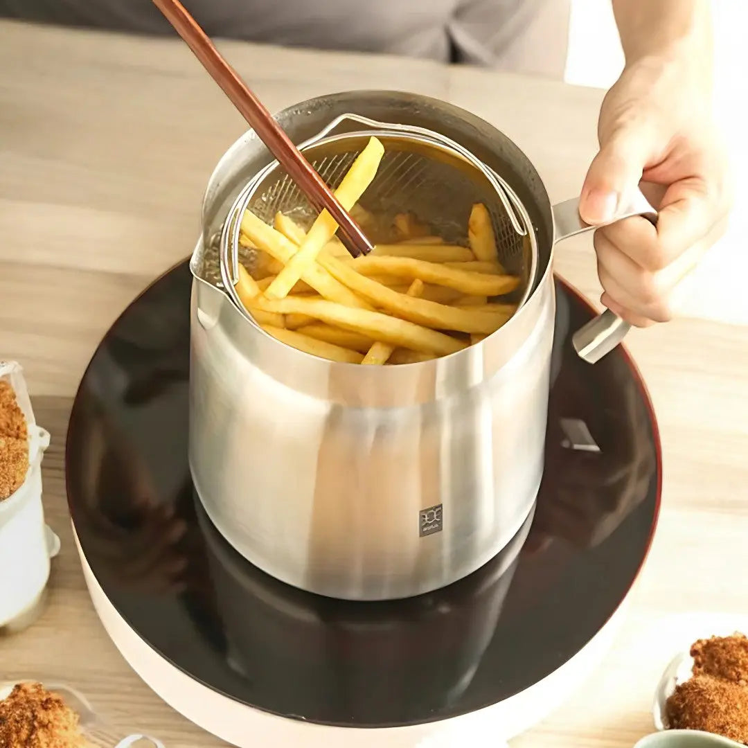 Friteuse Inox Filtre Intégré Réutilisation Huile 2-en-1 Tamis Friture Cuisine | Restfield