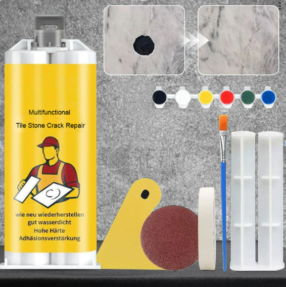 Tegel- en Natuursteen Reparatieset Professioneel voor Scheuren en Beschadigingen | Compleet met Kleurafstemmende Pigmenten voor Keramiek Marmer Graniet Vloeren Muren Keukens Badkamer | Snel Drogende Duurzame Formule met 6 Kleuren | Sansoti