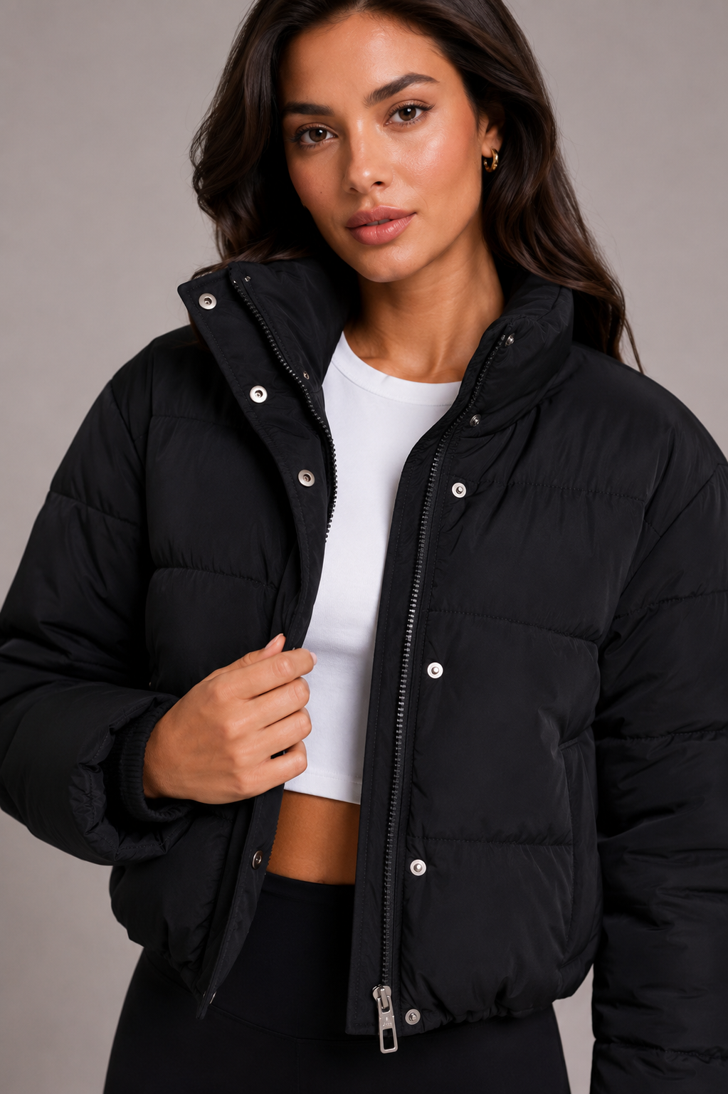 Gesteppte Damen-Bomberjacke mit Kapuze, kurz geschnitten, für den Alltag, lässige Winterjacke, warm und bequem | Sansoti