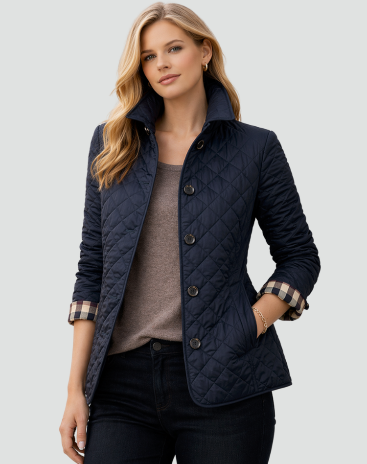 Quilted Women's Jacket with Button Closure and Diamond Stitching - Tailored Silhouette for Casual and Smart-Casual Looks | Sansoti