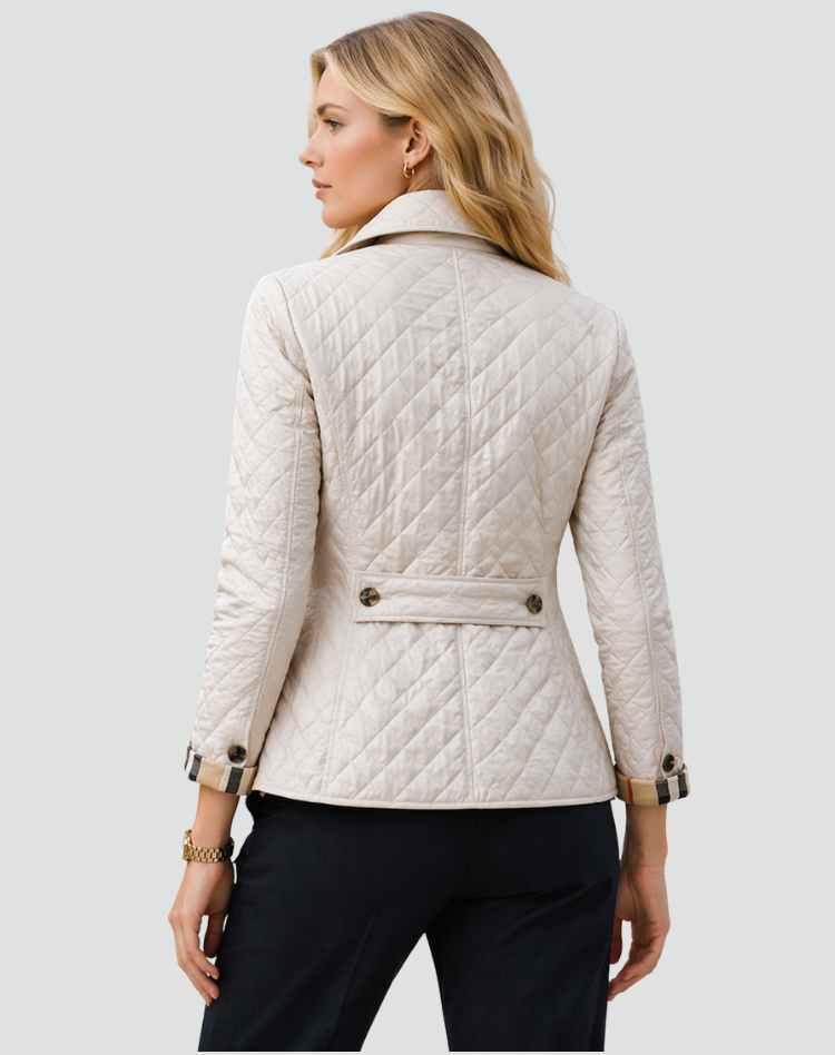 Quilted Women's Jacket with Button Closure and Diamond Stitching - Tailored Silhouette for Casual and Smart-Casual Looks | Sansoti