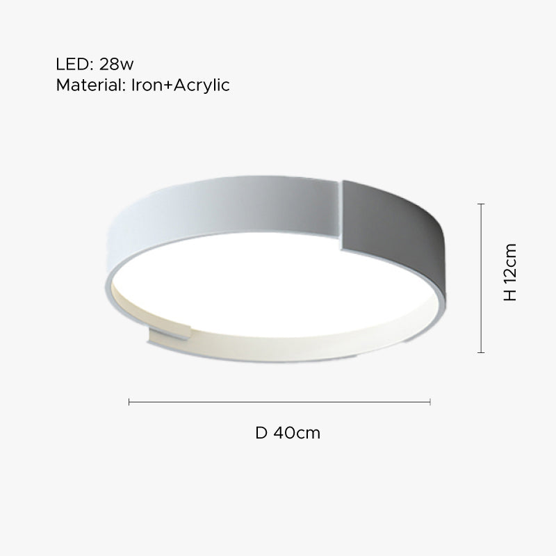 Double LED Ceiling Light, Round Metal Finish, Modern Dimmable Lighting, White, Gray, Green, Gold, Living Room | Sansoti