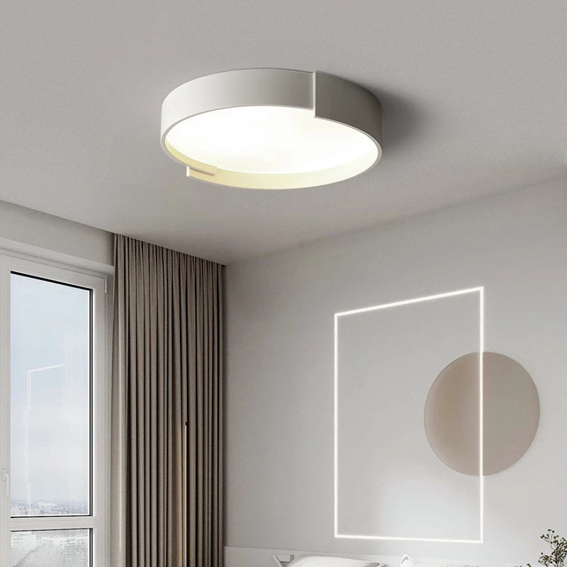 Double LED Ceiling Light, Round Metal Finish, Modern Dimmable Lighting, White, Gray, Green, Gold, Living Room | Sansoti