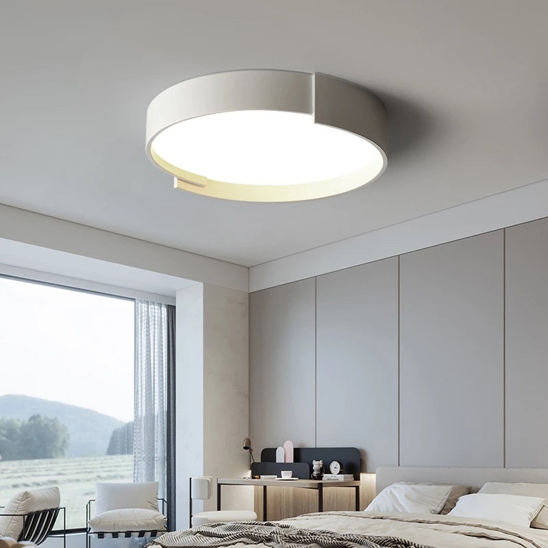 Double LED Ceiling Light, Round Metal Finish, Modern Dimmable Lighting, White, Gray, Green, Gold, Living Room | Sansoti