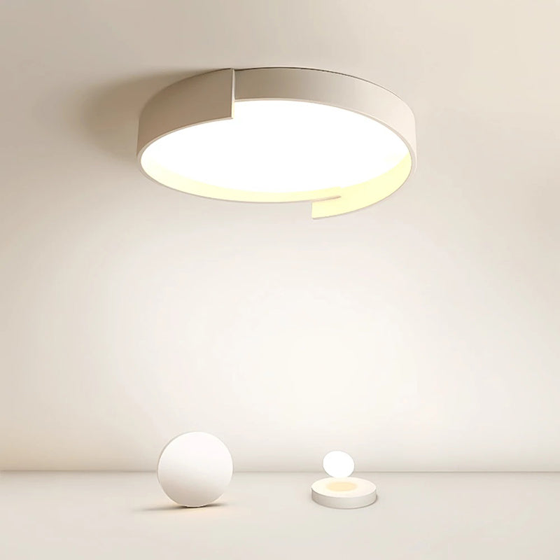 Double LED Ceiling Light, Round Metal Finish, Modern Dimmable Lighting, White, Gray, Green, Gold, Living Room | Sansoti