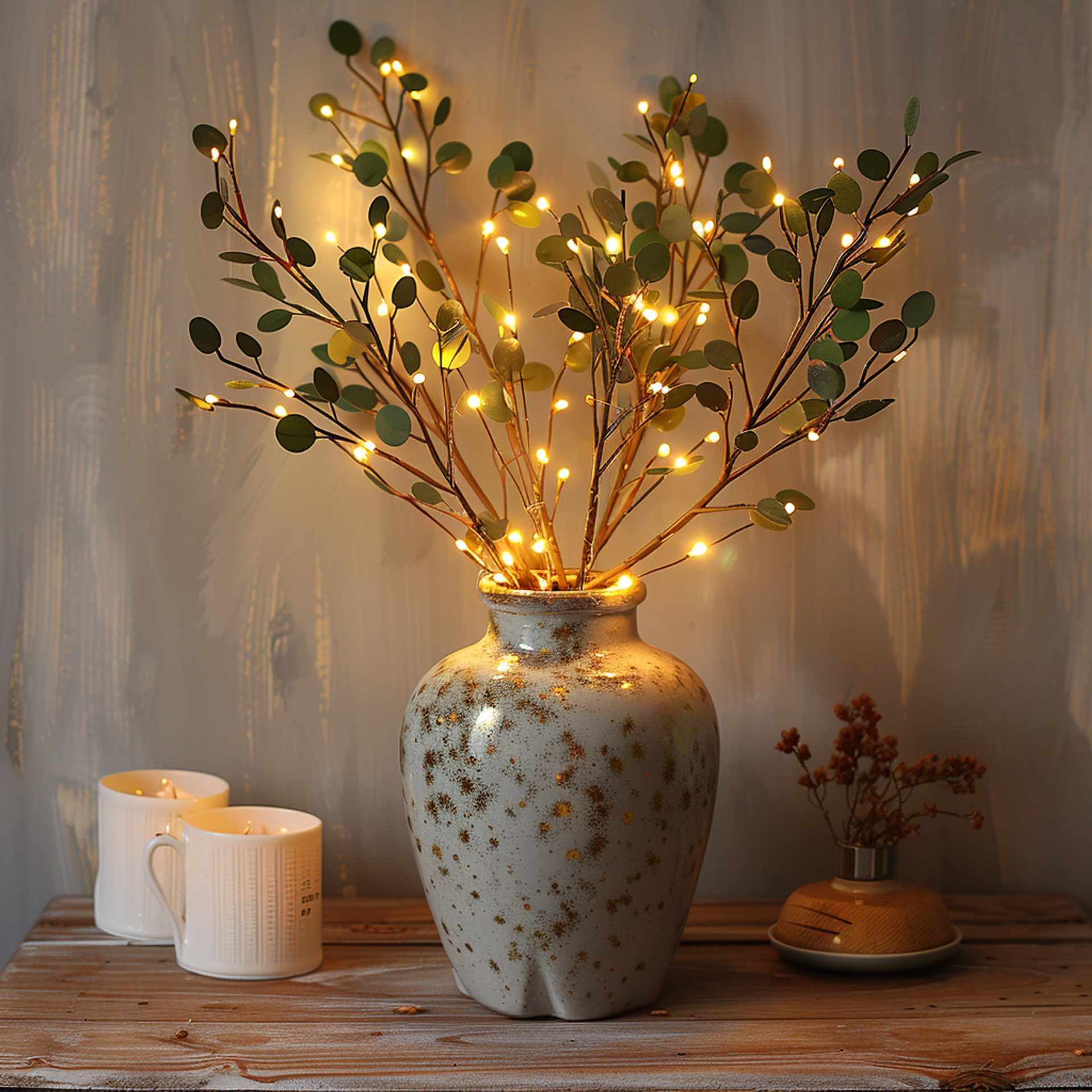 Branche lumineuse décorative LED branche d'olivier fleurs de cerisier blanc chaud 70cm 120 lampes éclairage d'ambiance salon | Restfield
