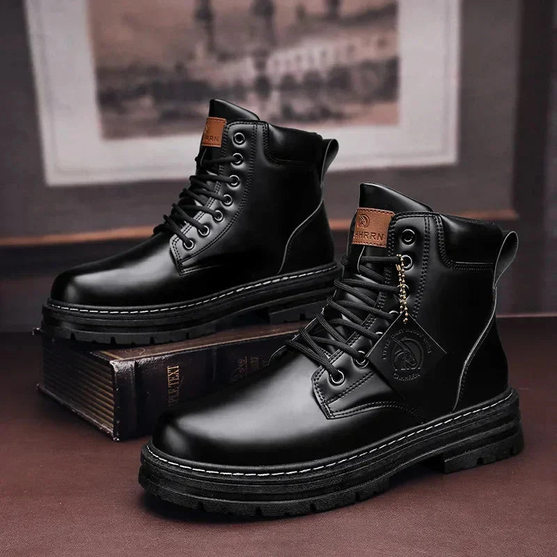 Lederstiefeletten für Herren mit Patchwork-Design - wasserdichtes PU-Leder, bequeme Alltagsschuhe | Sansoti