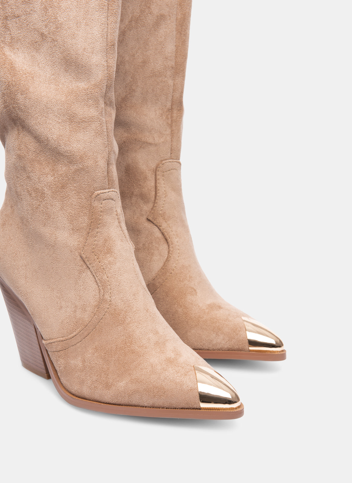 Dames Western Laarzen met Hoge Schacht en Blokhak Cowboy Stijl Leer-Look | Sansoti