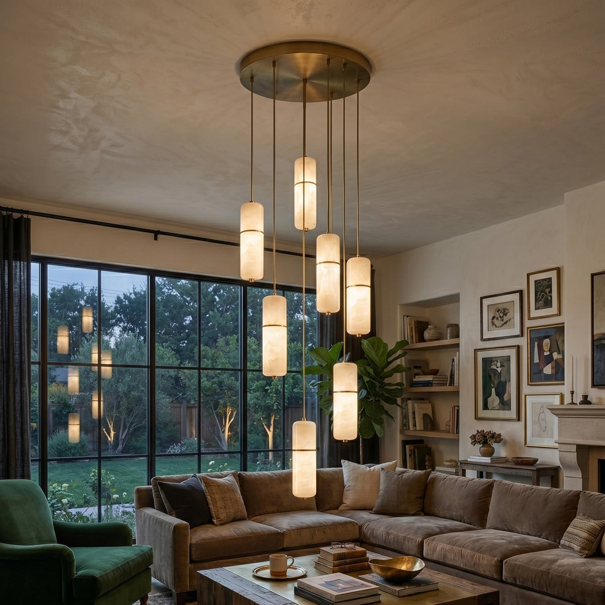 Kronleuchter Messing Alabaster LED Pendelleuchte 1-15 Leuchtpunkte Esszimmer Wohnzimmer Treppenhaus Stimmungsvolle Luxusbeleuchtung | Sansoti