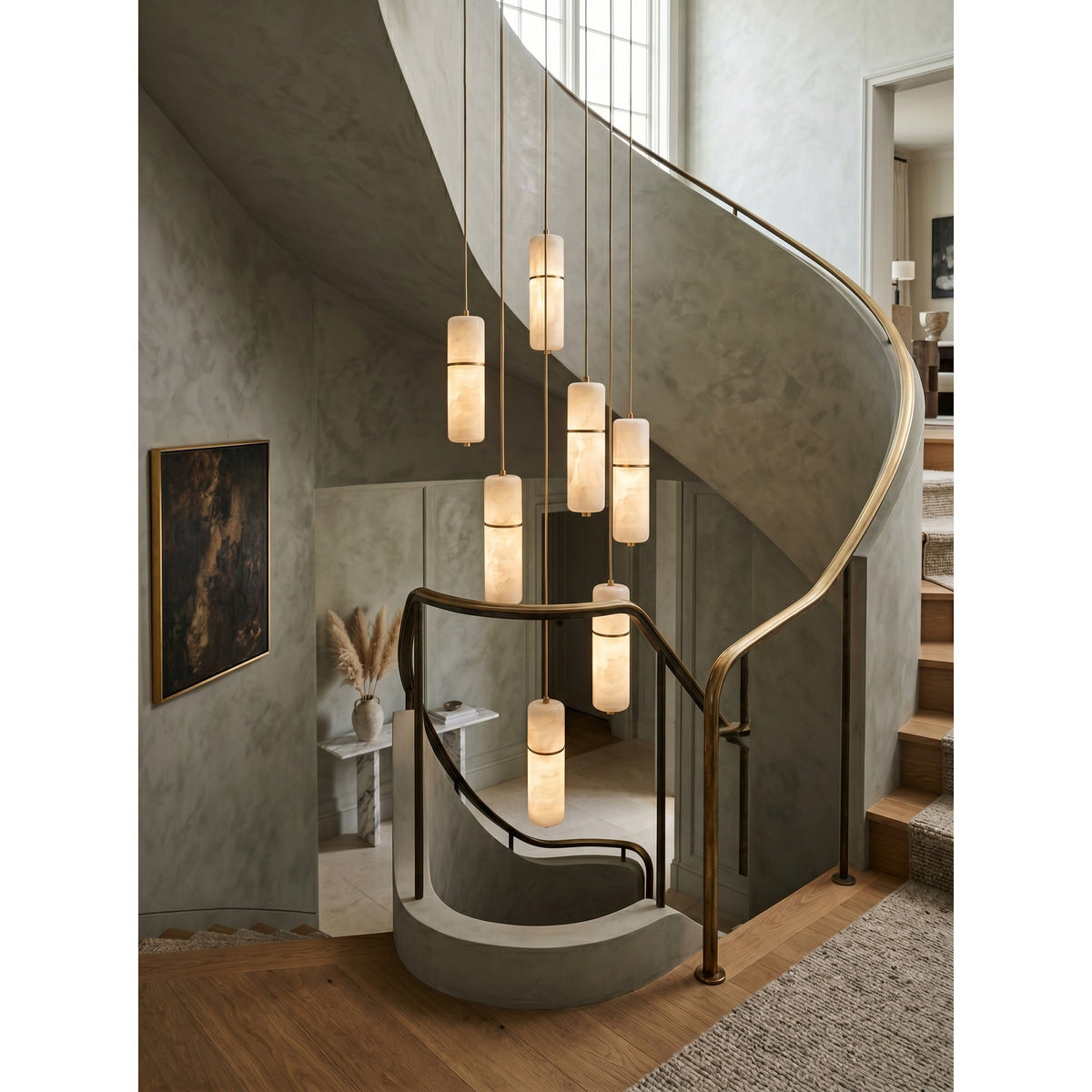 Kronleuchter Messing Alabaster LED Pendelleuchte 1-15 Leuchtpunkte Esszimmer Wohnzimmer Treppenhaus Stimmungsvolle Luxusbeleuchtung | Sansoti