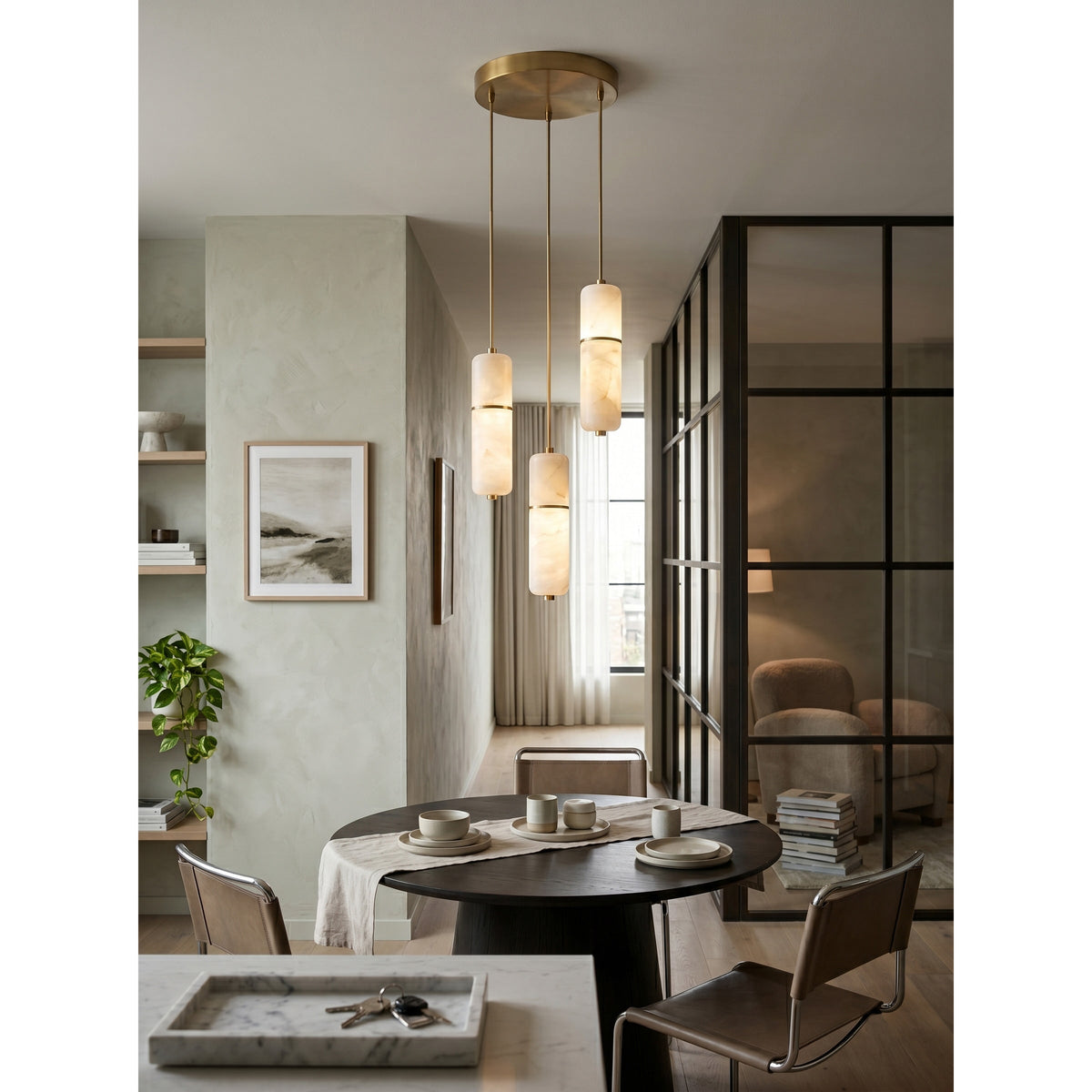 Kronleuchter Messing Alabaster LED Pendelleuchte 1-15 Leuchtpunkte Esszimmer Wohnzimmer Treppenhaus Stimmungsvolle Luxusbeleuchtung | Sansoti