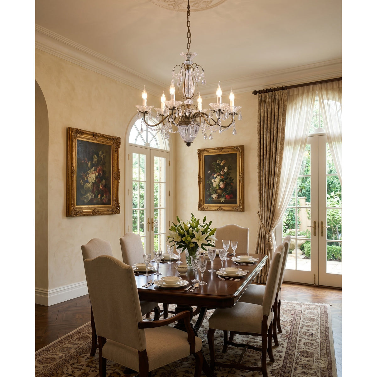 Lustre en cristal avec abat-jour en verre, fer doré, candélabre réglable et à intensité variable, moderne, pour salle à manger et salon | Sansoti