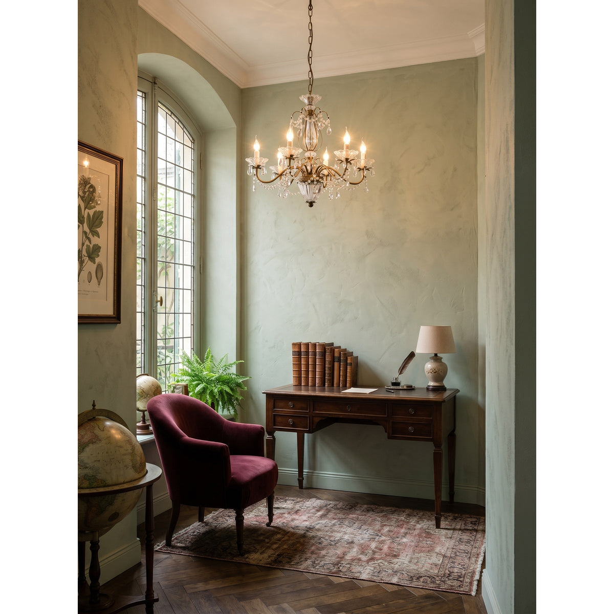Lustre en cristal avec abat-jour en verre, fer doré, candélabre réglable et à intensité variable, moderne, pour salle à manger et salon | Sansoti