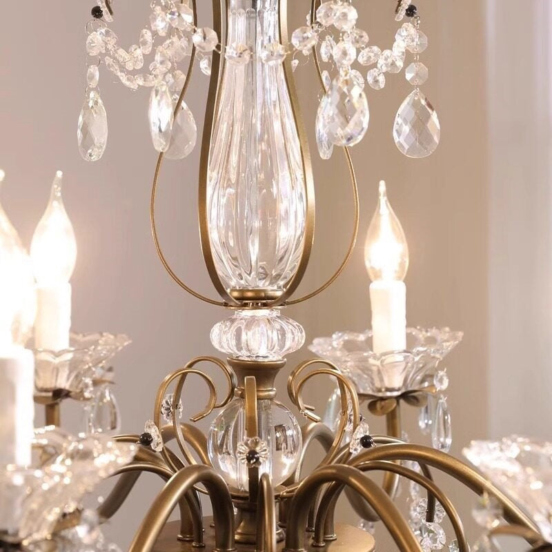 Lustre en cristal avec abat-jour en verre, fer doré, candélabre réglable et à intensité variable, moderne, pour salle à manger et salon | Sansoti