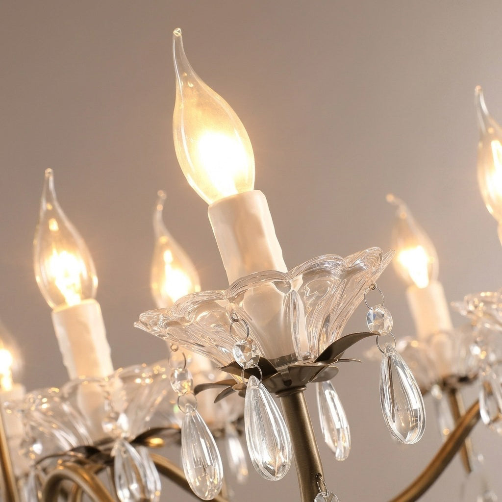 Lustre en cristal avec abat-jour en verre, fer doré, candélabre réglable et à intensité variable, moderne, pour salle à manger et salon | Sansoti