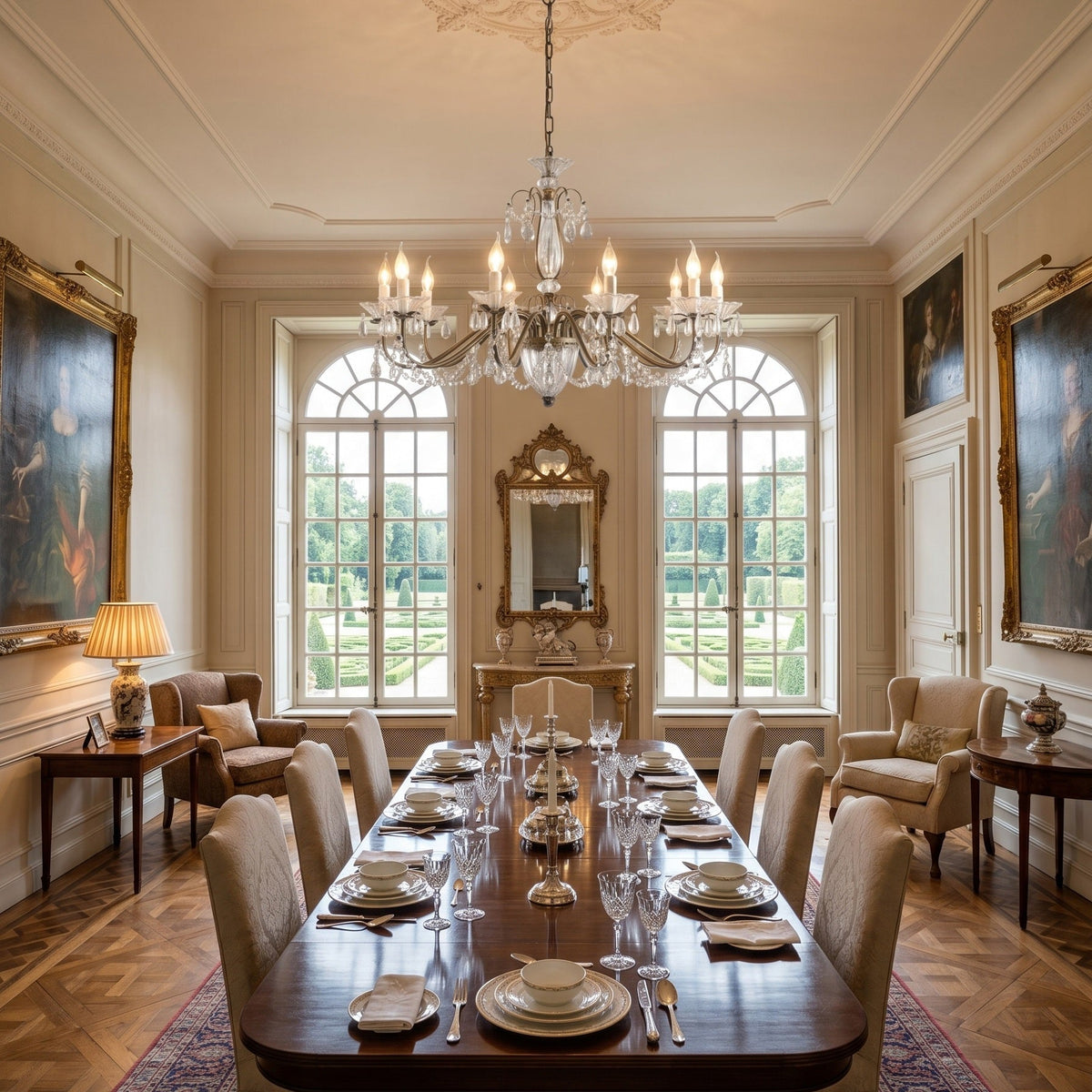 Lustre en cristal avec abat-jour en verre, fer doré, candélabre réglable et à intensité variable, moderne, pour salle à manger et salon | Sansoti