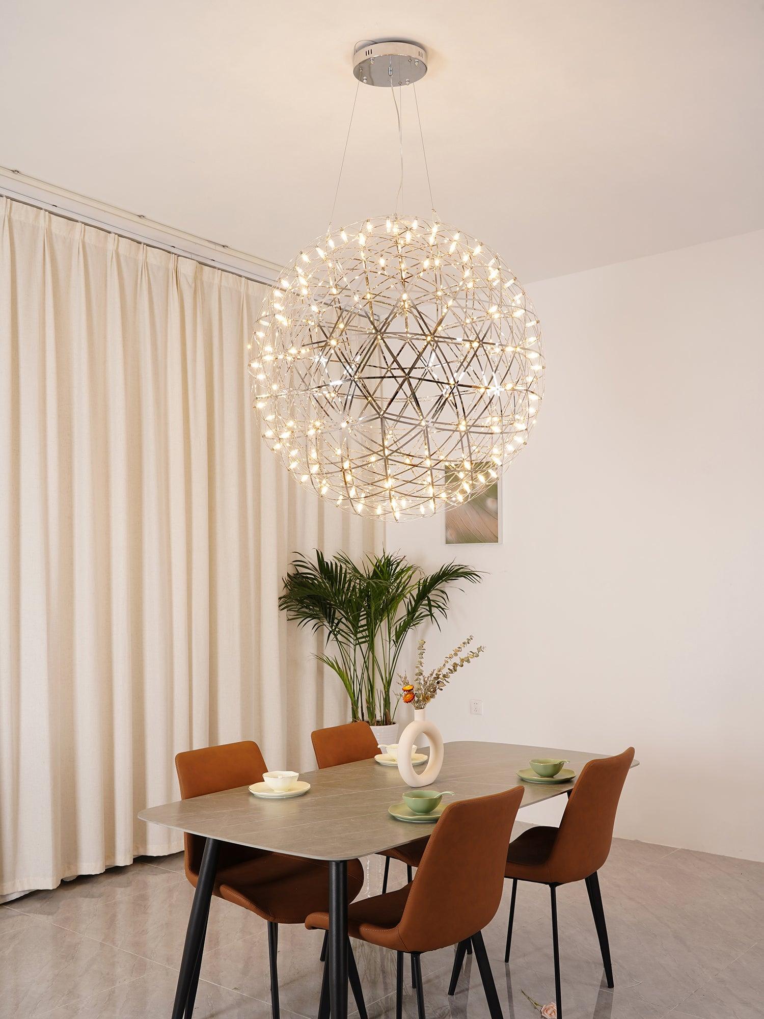 LED Hanglamp Bol Zilver Sfeerverlichting Moderne Lichtbol met Dimbare Lichtpunten Transparante Kristalbol Decoratief Scandinavisch Warm Wit Industrieel Design Interieurlamp | Sansoti