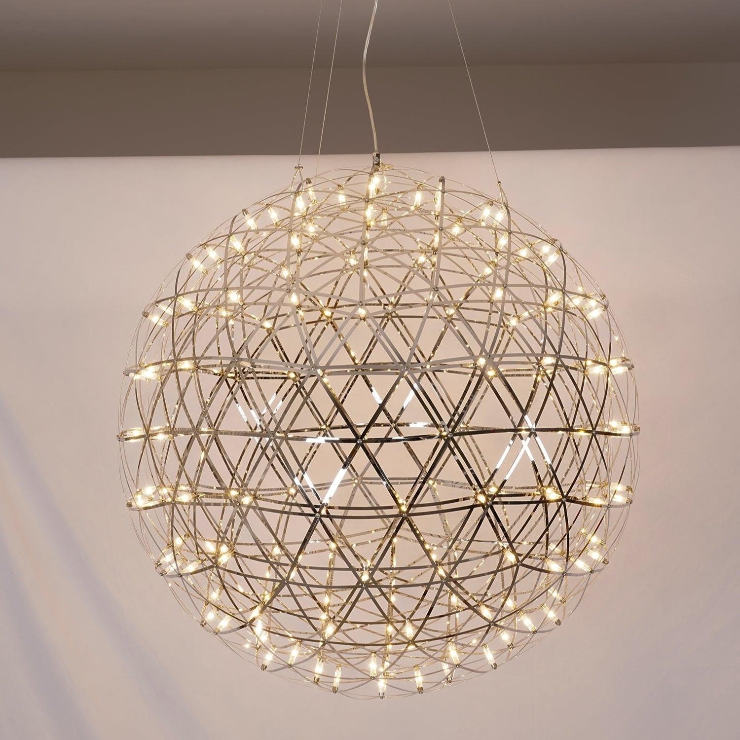 LED Hanglamp Bol Zilver Sfeerverlichting Moderne Lichtbol met Dimbare Lichtpunten Transparante Kristalbol Decoratief Scandinavisch Warm Wit Industrieel Design Interieurlamp | Sansoti