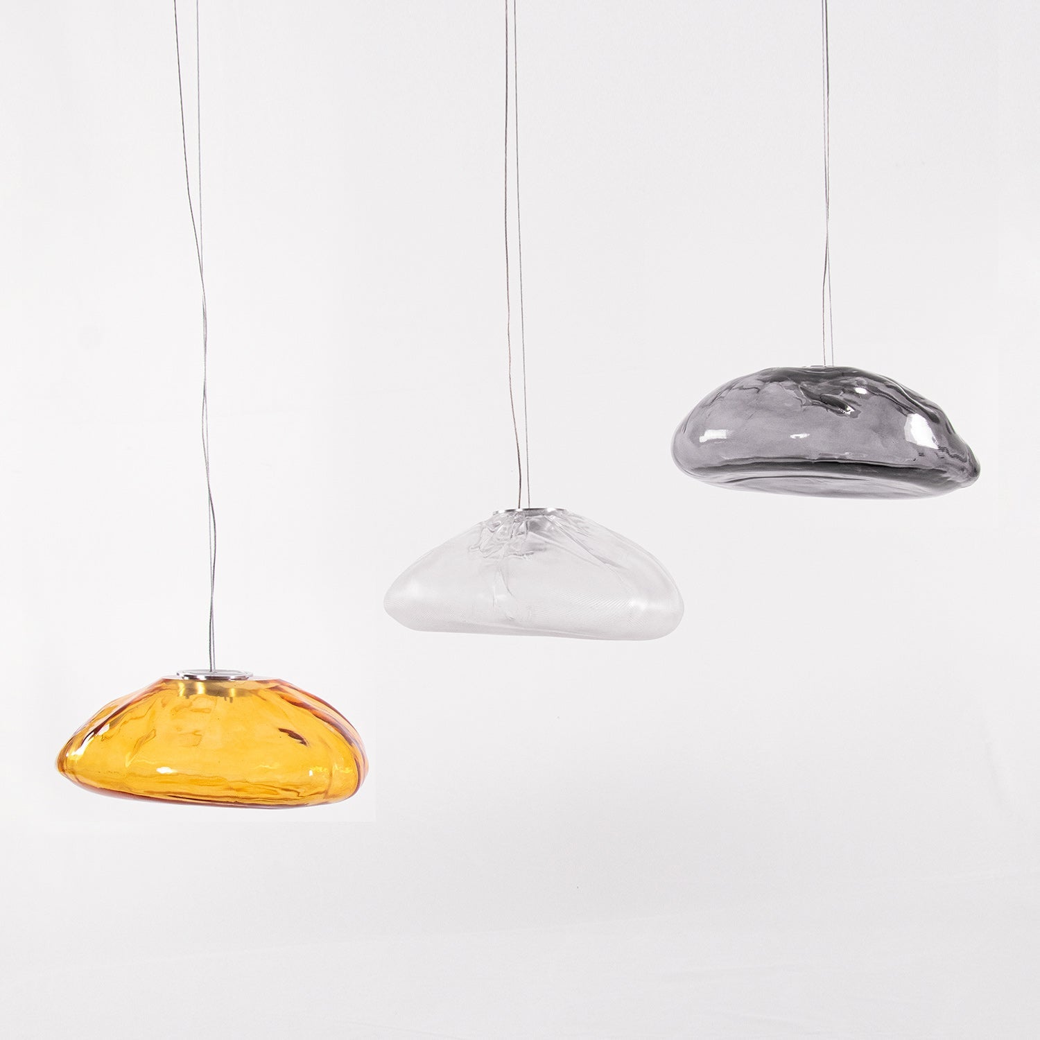 Glazen Hanglamp met Organische Textuur Transparant Rookgrijs Amber | Sansoti