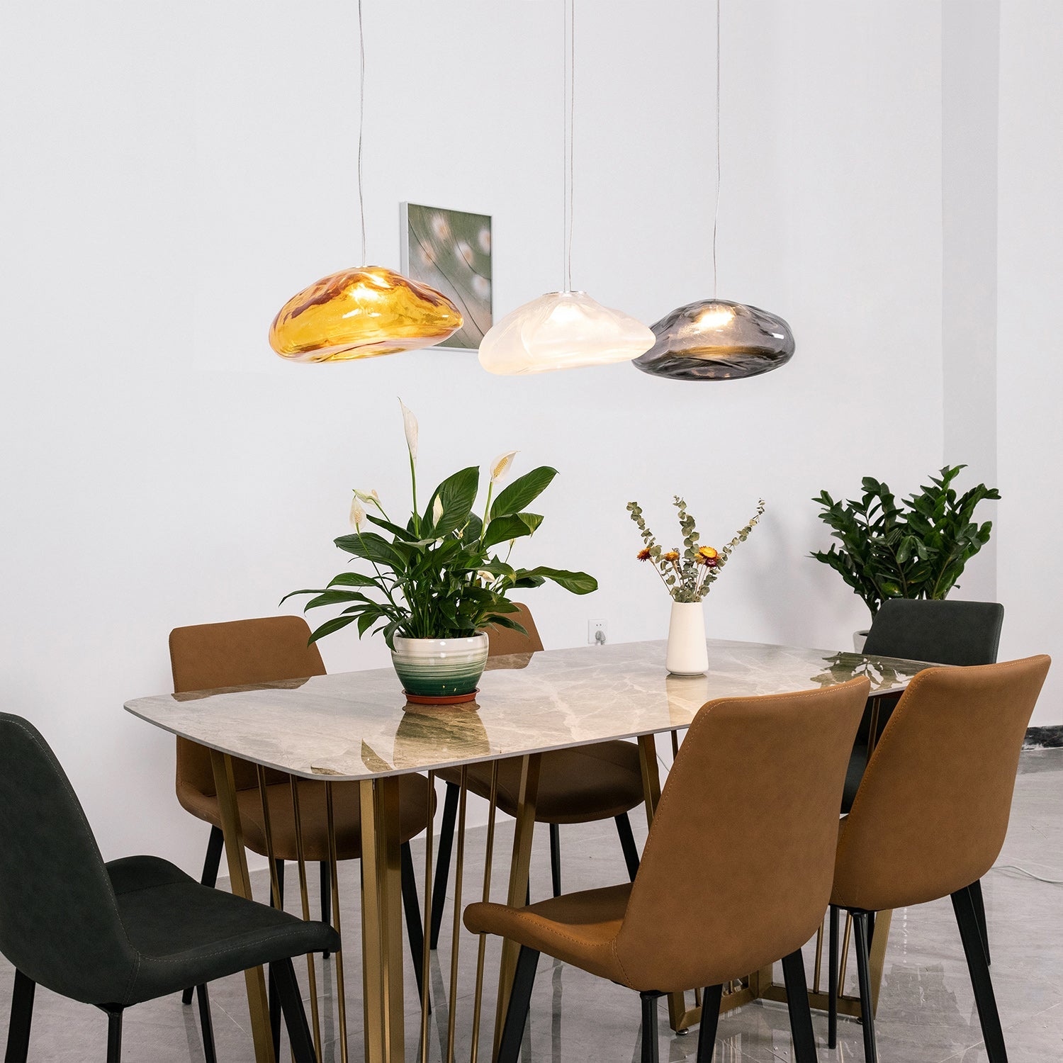 Glazen Hanglamp met Organische Textuur Transparant Rookgrijs Amber | Sansoti
