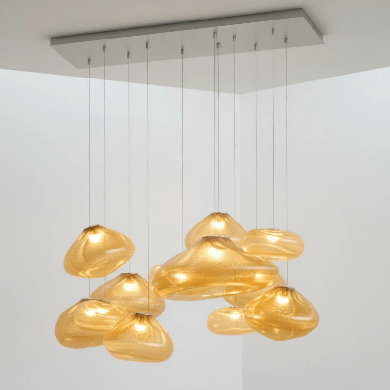 Glazen Hanglamp met Organische Textuur Transparant Rookgrijs Amber | Sansoti