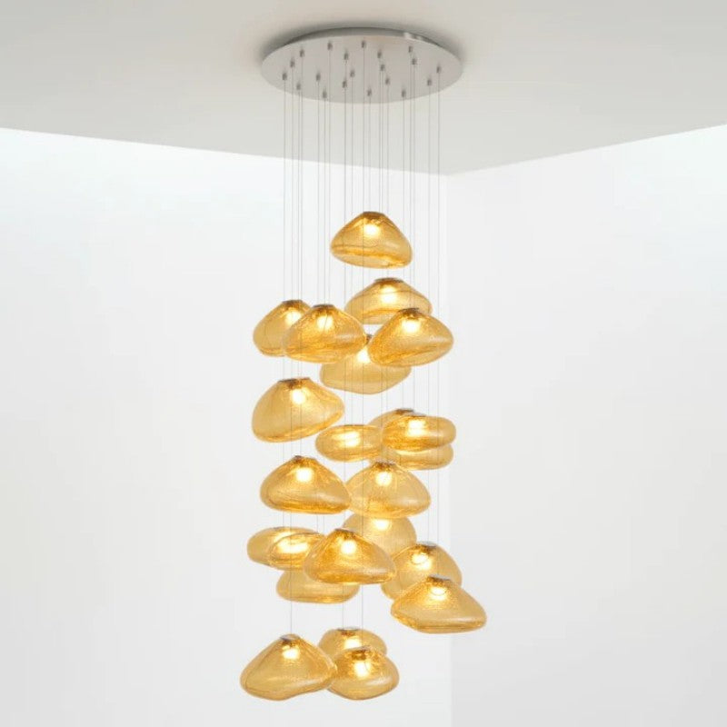 Glazen Hanglamp met Organische Textuur Transparant Rookgrijs Amber | Sansoti