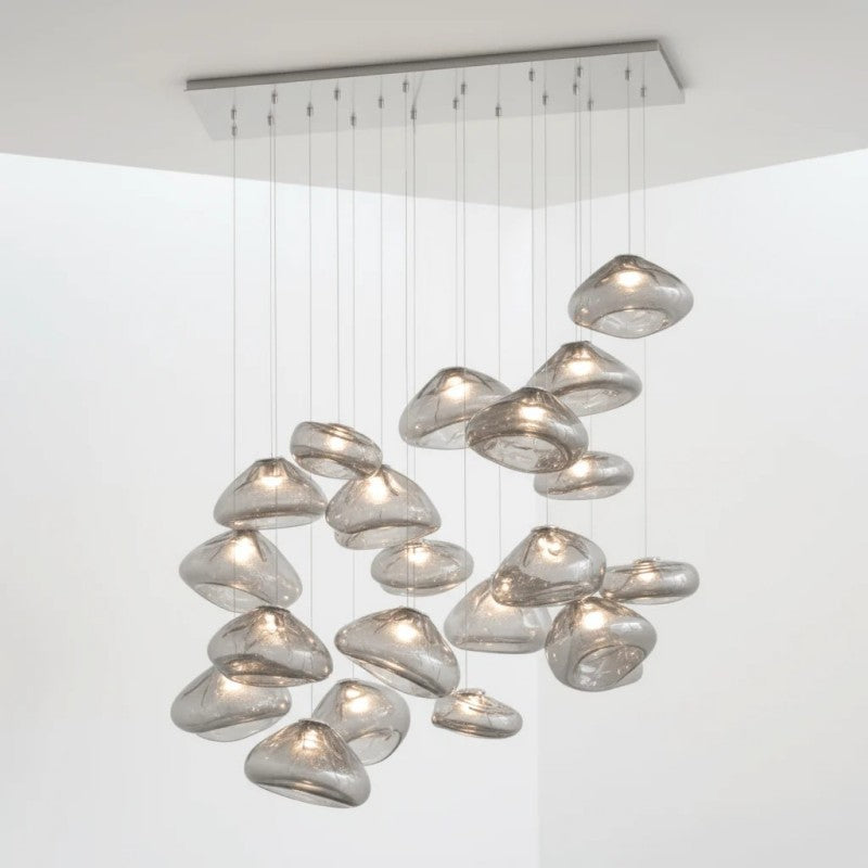 Glazen Hanglamp met Organische Textuur Transparant Rookgrijs Amber | Sansoti