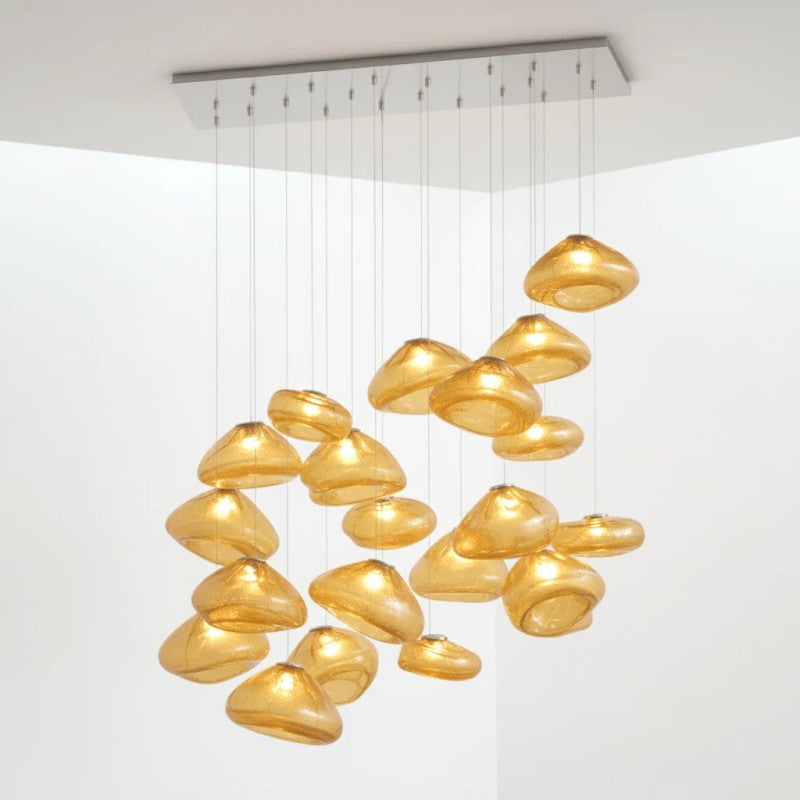 Glazen Hanglamp met Organische Textuur Transparant Rookgrijs Amber | Sansoti