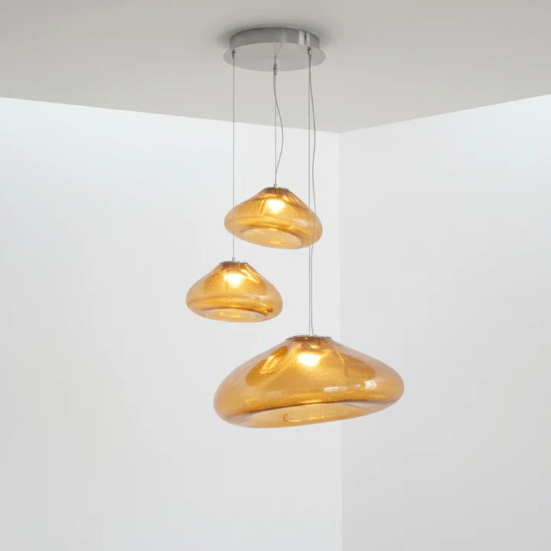 Glazen Hanglamp met Organische Textuur Transparant Rookgrijs Amber | Sansoti