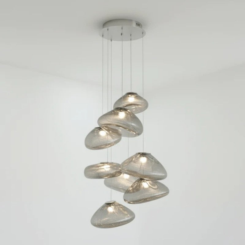 Glazen Hanglamp met Organische Textuur Transparant Rookgrijs Amber | Sansoti