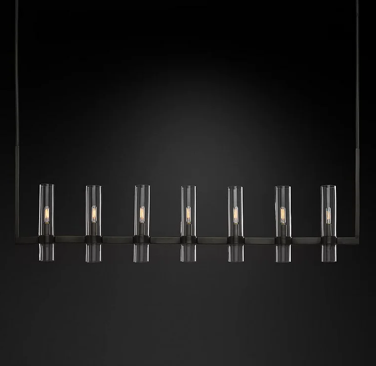 Suspension moderne en verre à 7 lumières, 149 cm, acier et aluminium, pour table à manger et salon, réglable en intensité et ajustable, design industriel | Sansoti