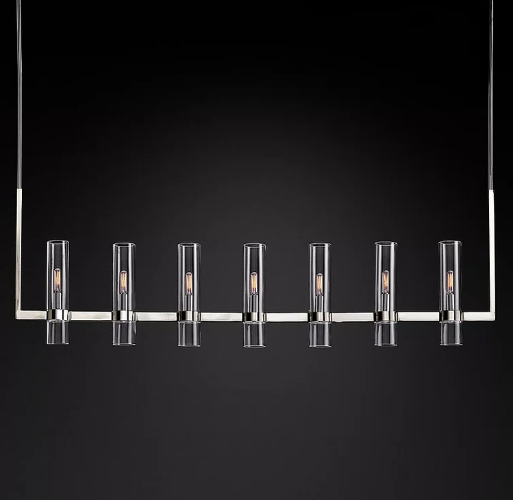 Suspension moderne en verre à 7 lumières, 149 cm, acier et aluminium, pour table à manger et salon, réglable en intensité et ajustable, design industriel | Sansoti