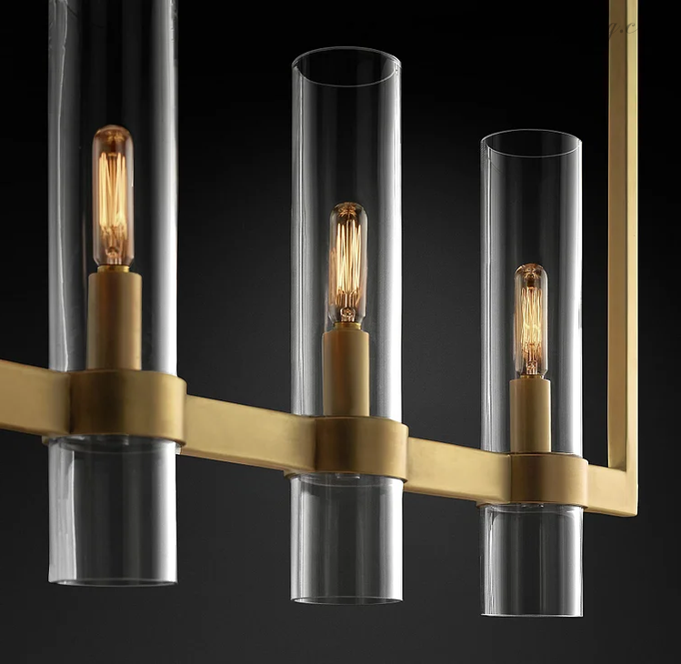 Suspension moderne en verre à 7 lumières, 149 cm, acier et aluminium, pour table à manger et salon, réglable en intensité et ajustable, design industriel | Sansoti