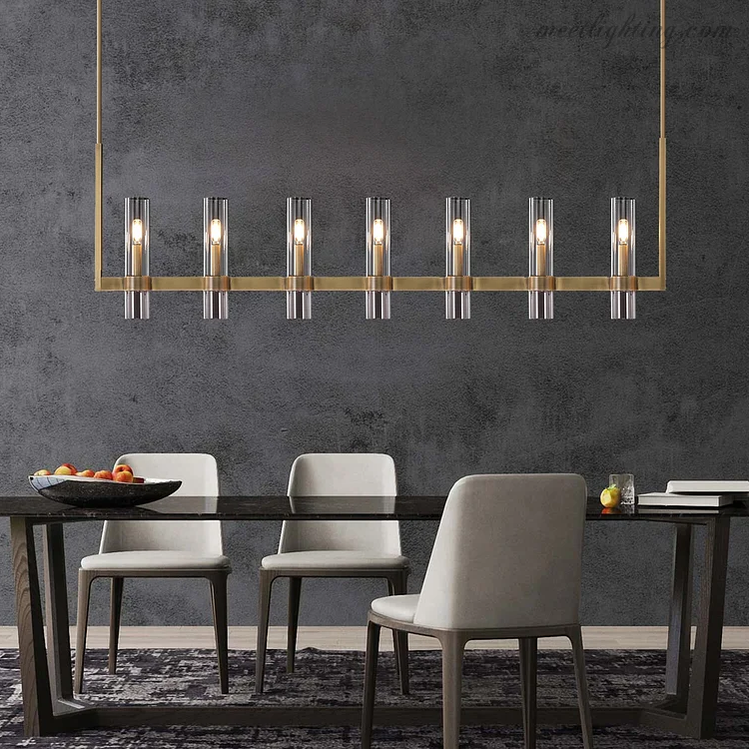 Suspension moderne en verre à 7 lumières, 149 cm, acier et aluminium, pour table à manger et salon, réglable en intensité et ajustable, design industriel | Sansoti