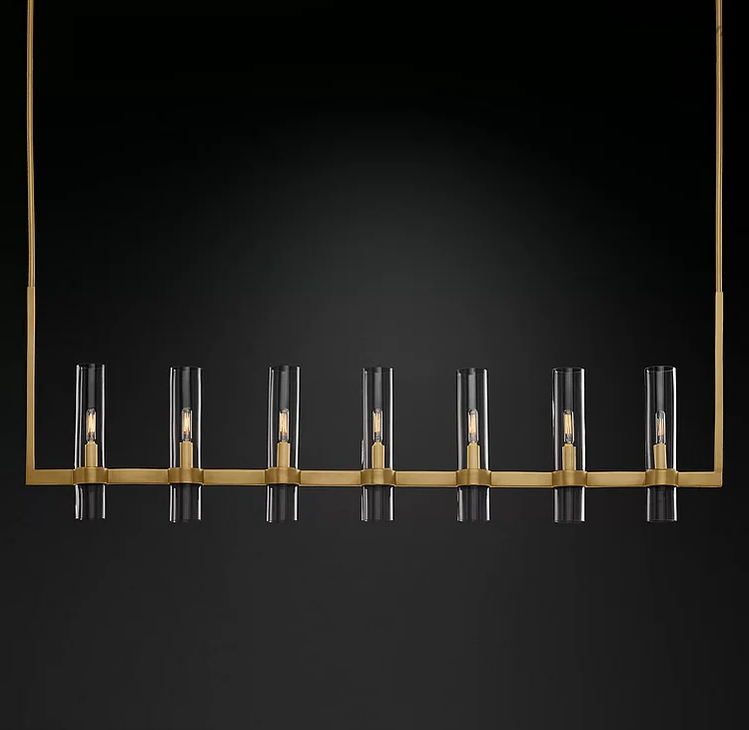Suspension moderne en verre à 7 lumières, 149 cm, acier et aluminium, pour table à manger et salon, réglable en intensité et ajustable, design industriel | Sansoti