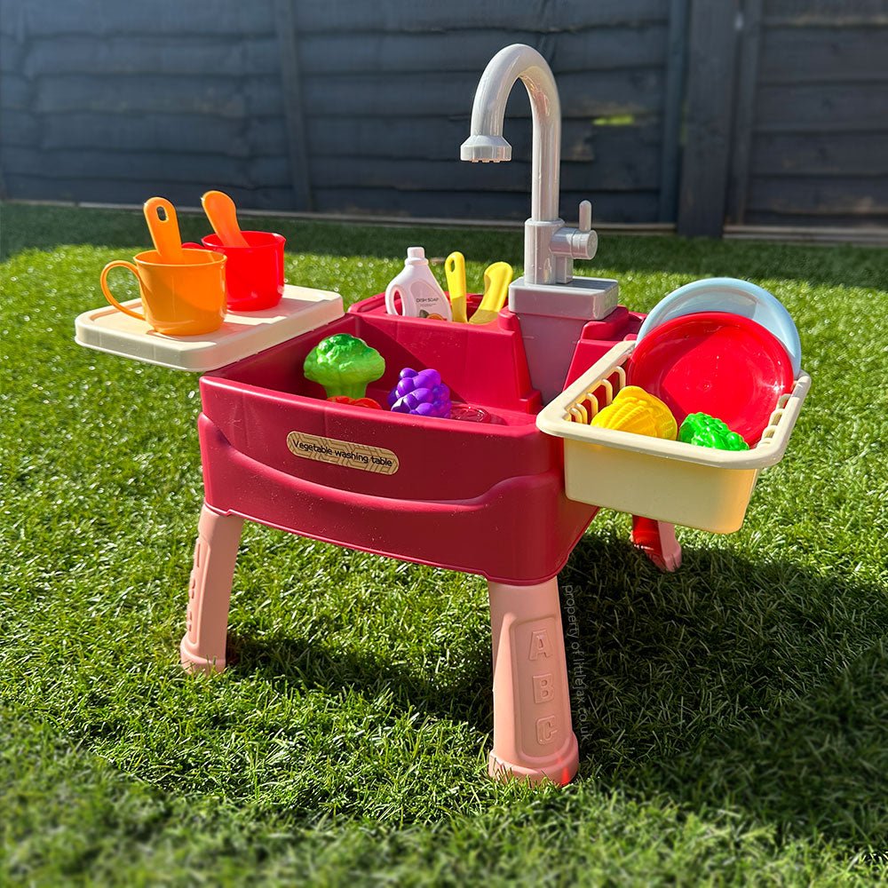 Toy Kitchen with Working Water Tap, 19-Piece Indoor and Outdoor Interactive Role-Play Toy for Children | Sansoti
