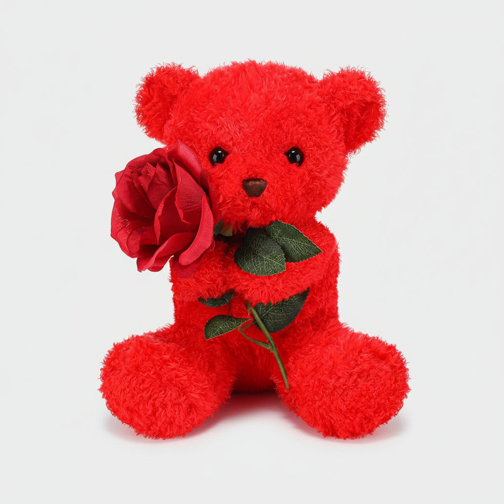 Knuffel Teddybeer met Roos Pluche Romantisch Cadeau Zachte Beer Liefdesgeschenk Valentijn Verjaardag | Sansoti