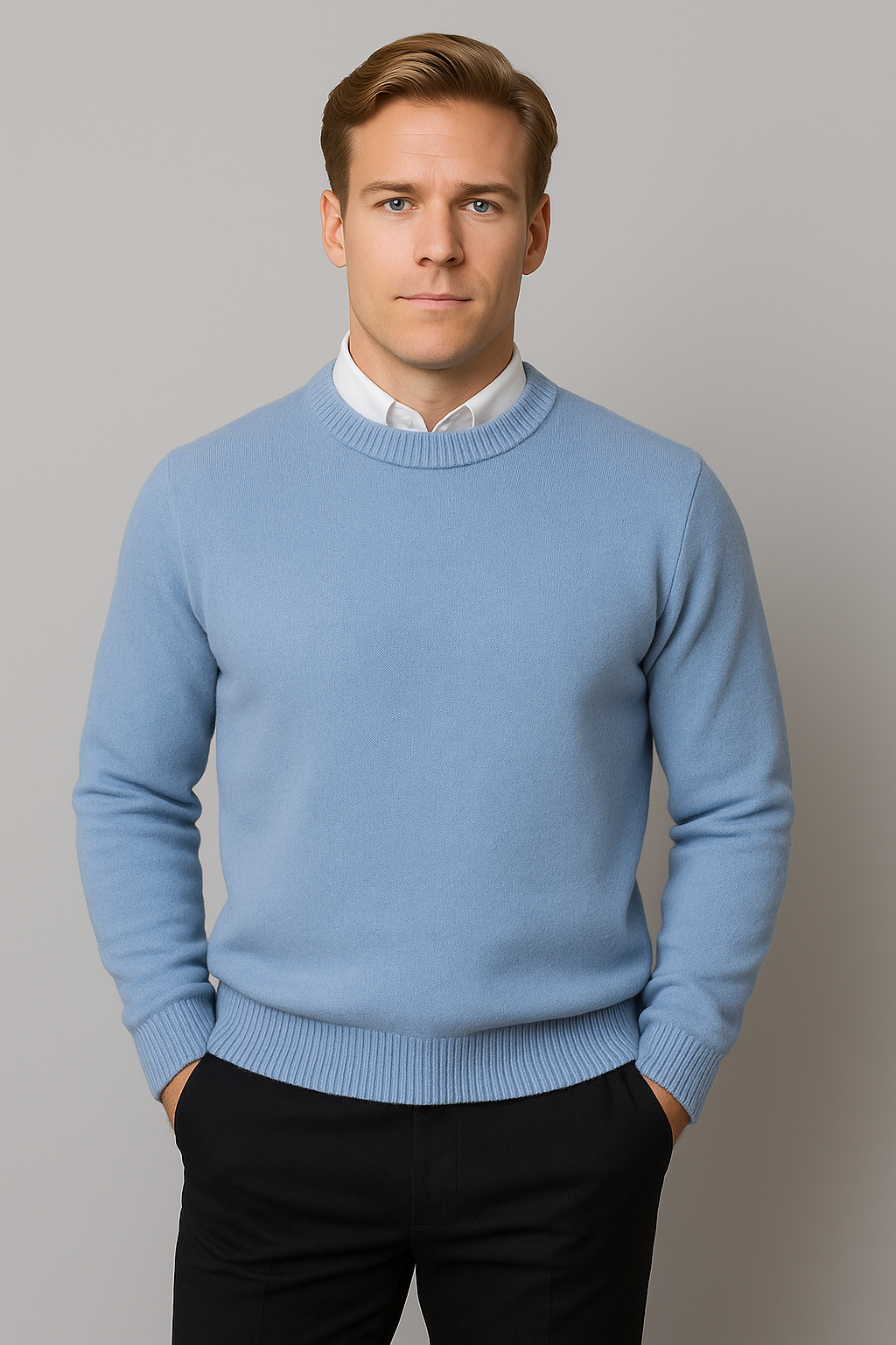 Pull homme en maille à col rond, bords côtelés, design classique et moderne, style décontracté ou professionnel, confort au quotidien | Sansoti