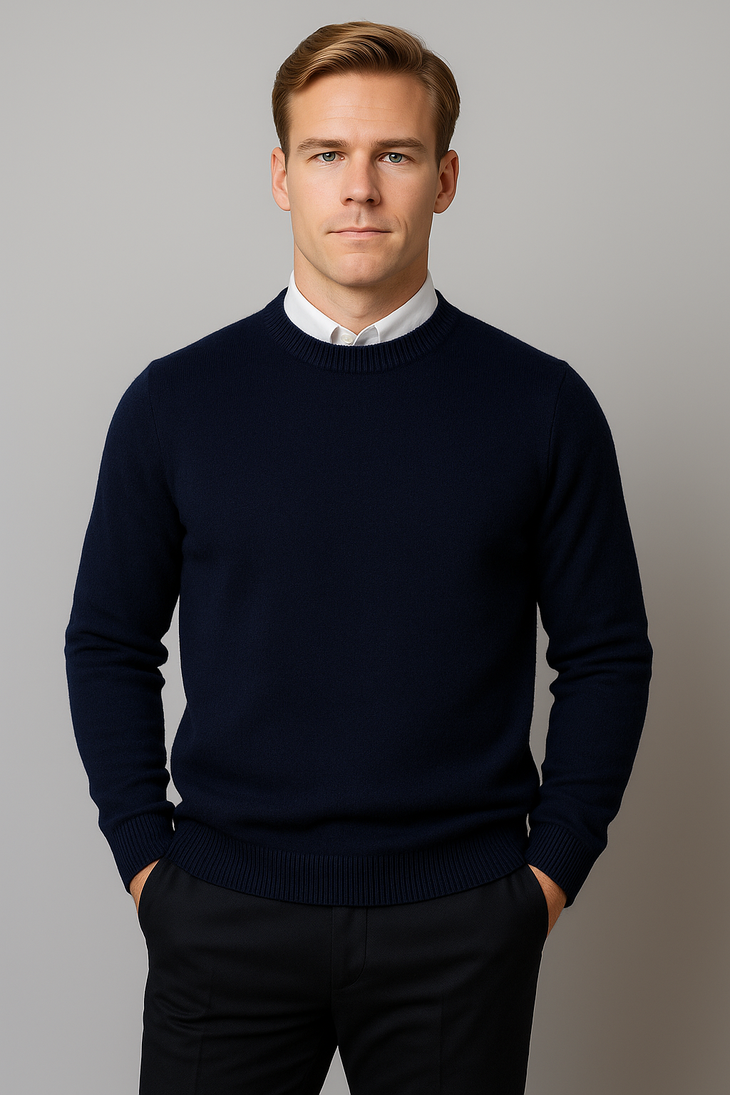 Pull homme en maille à col rond, bords côtelés, design classique et moderne, style décontracté ou professionnel, confort au quotidien | Sansoti