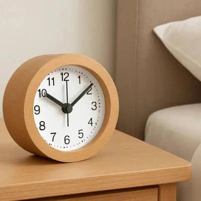 Stille Wekker van Beuken met LED-Nachtverlichting Analoog Quartz met Snooze-Functie | Sansoti
