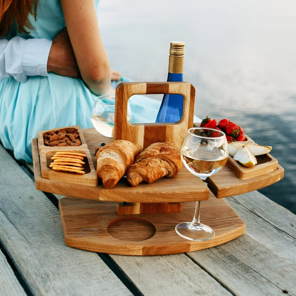 Table de pique-nique en bois avec porte-bouteille pliable portable 31x36x26cm | Restfield