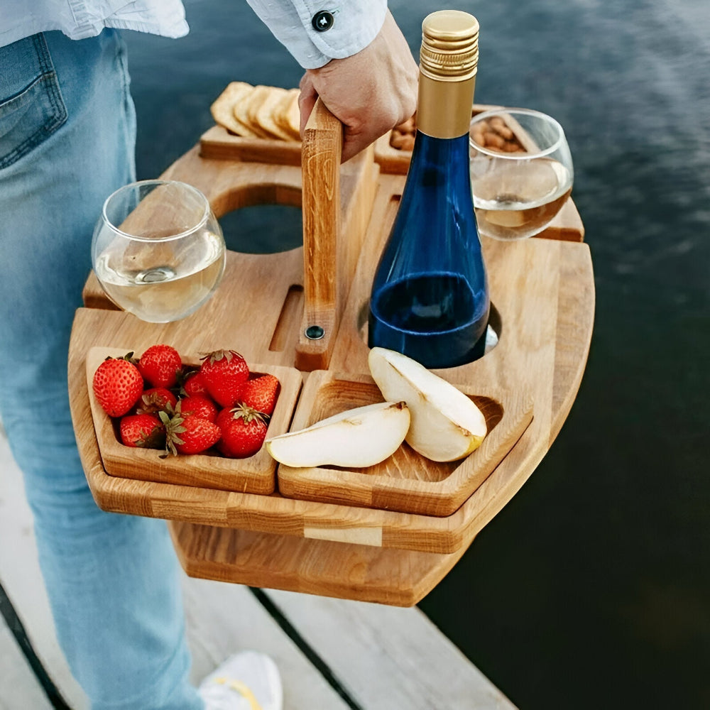 Picknicktafel Hout Met Wijnhouder Opvouwbaar Draagbaar 31x36x26cm | Sansoti