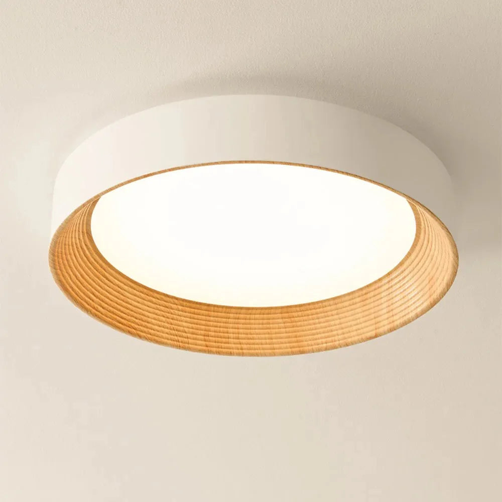 Minimalistische Ronde Plafondlamp met Houten Rand – Warm Licht – Nordic Design – Scandinavische Plafondverlichting voor Slaapkamer Hal Entree | Sansoti