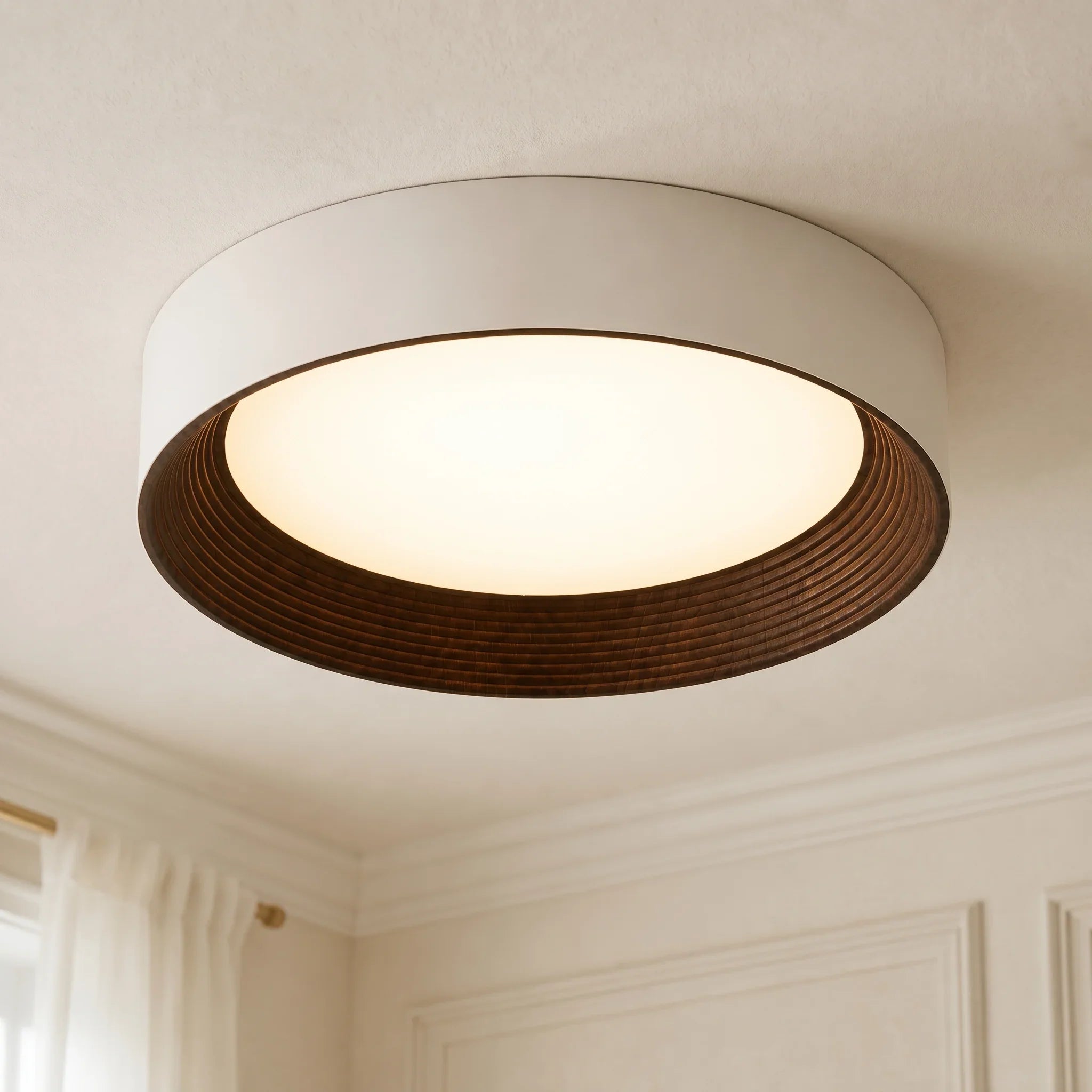Minimalistische Ronde Plafondlamp met Houten Rand – Warm Licht – Nordic Design – Scandinavische Plafondverlichting voor Slaapkamer Hal Entree | Sansoti