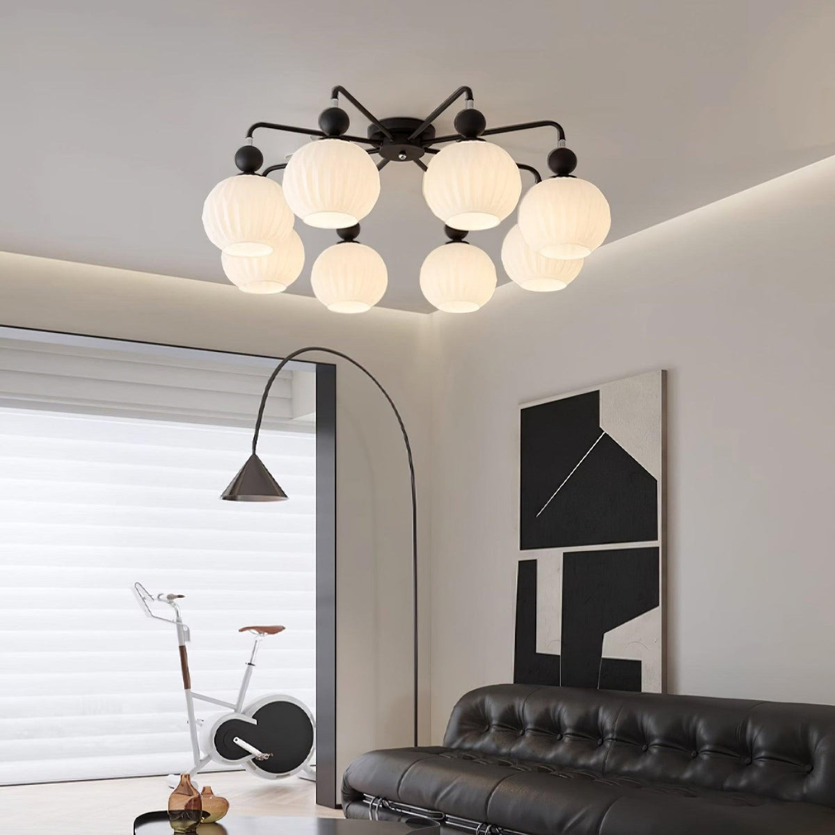 Ceiling Light with Wavy Glass Shades 4-8 Arms Black Green Living Room Bedroom Modern Design Ambient Lighting | Sansoti