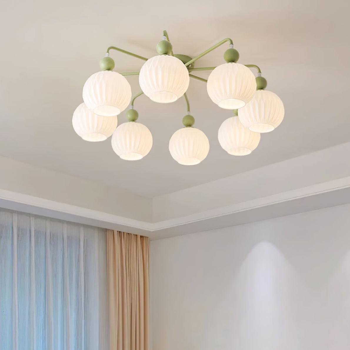 Ceiling Light with Wavy Glass Shades 4-8 Arms Black Green Living Room Bedroom Modern Design Ambient Lighting | Sansoti