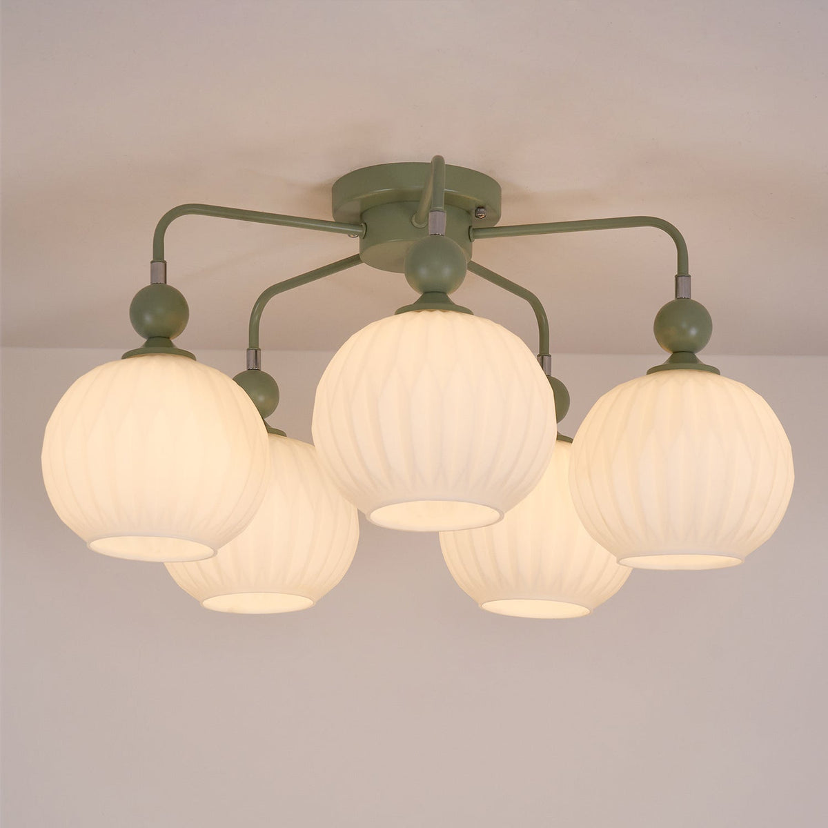 Ceiling Light with Wavy Glass Shades 4-8 Arms Black Green Living Room Bedroom Modern Design Ambient Lighting | Sansoti