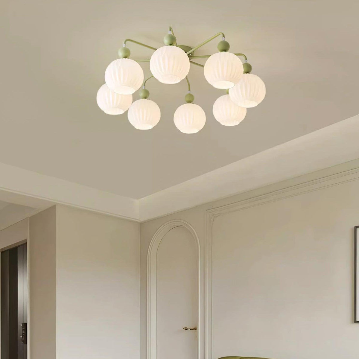Ceiling Light with Wavy Glass Shades 4-8 Arms Black Green Living Room Bedroom Modern Design Ambient Lighting | Sansoti