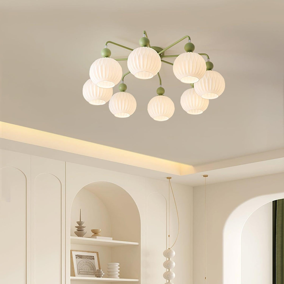 Ceiling Light with Wavy Glass Shades 4-8 Arms Black Green Living Room Bedroom Modern Design Ambient Lighting | Sansoti