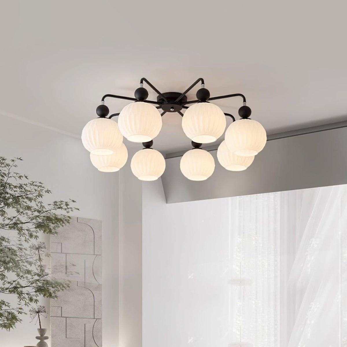 Ceiling Light with Wavy Glass Shades 4-8 Arms Black Green Living Room Bedroom Modern Design Ambient Lighting | Sansoti